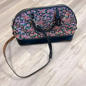 COACH Sierra Posey Cluster Black & Pink Floral Coated Canvas Satchel Bag #F57622